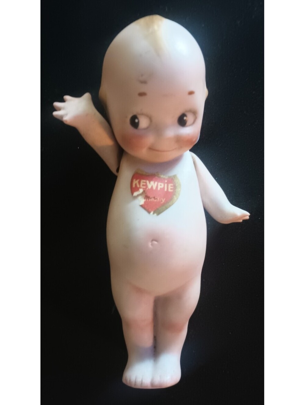 Antique 1910s Rose O'Neill Bisque Kewpie Doll with Blue Wings and Label